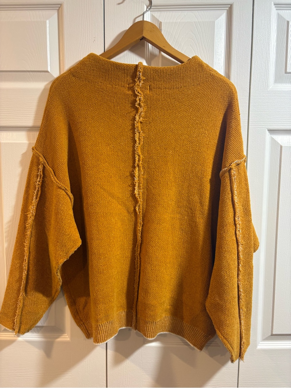 Zenana XL Mustard Yellow Oversized Exposed Seam Sweater Boho Slouchy Knit - Picture 5 of 6